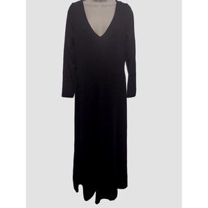 Vintage New Port News Black Drop Waist Maxi Shirt Full Circle Stretch Dress L